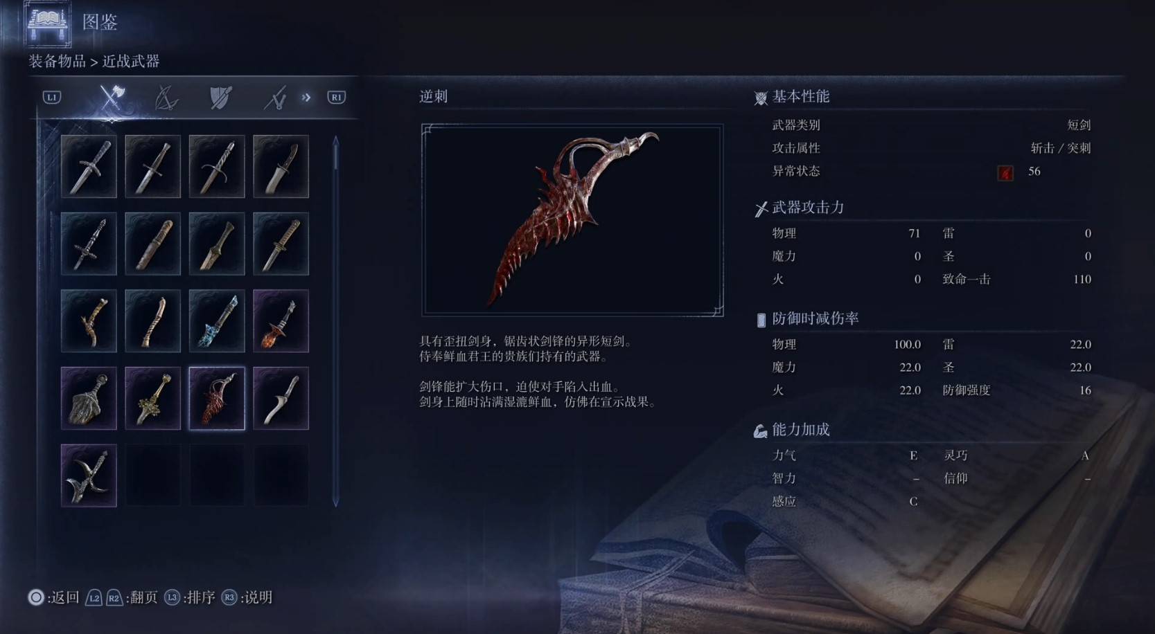 《艾爾登法環黑夜君臨》全武器圖鑑（上篇） 武器數據一覽_短劍-逆刺 - 第1張