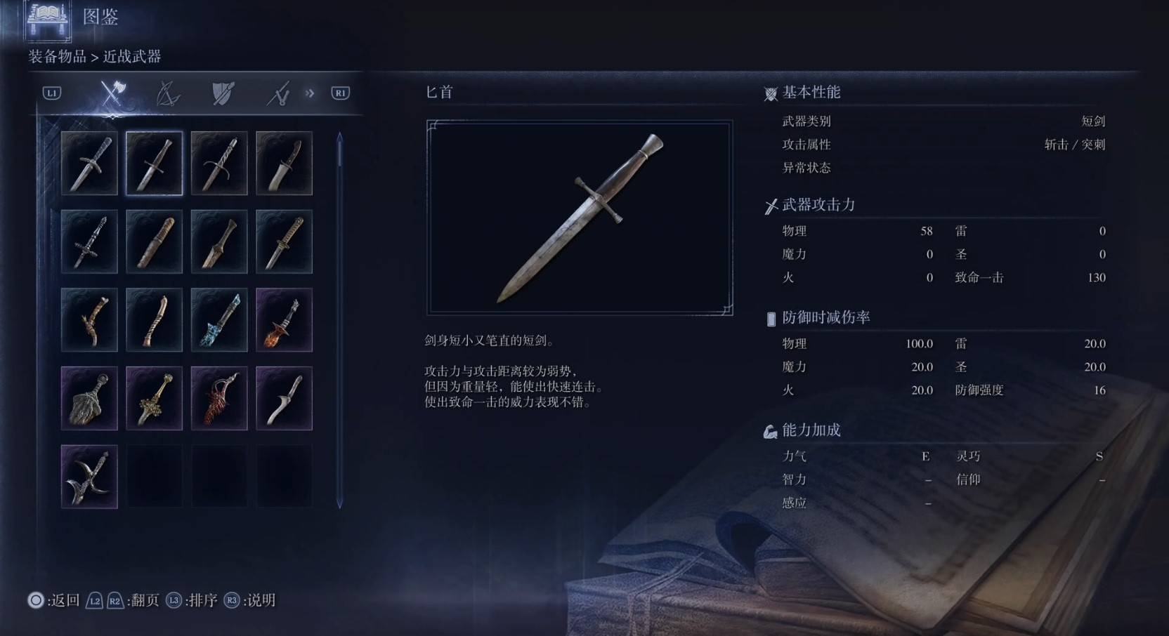 《艾尔登法环黑夜君临》全武器图鉴（上篇） 武器数据一览_短剑-匕首 - 第1张