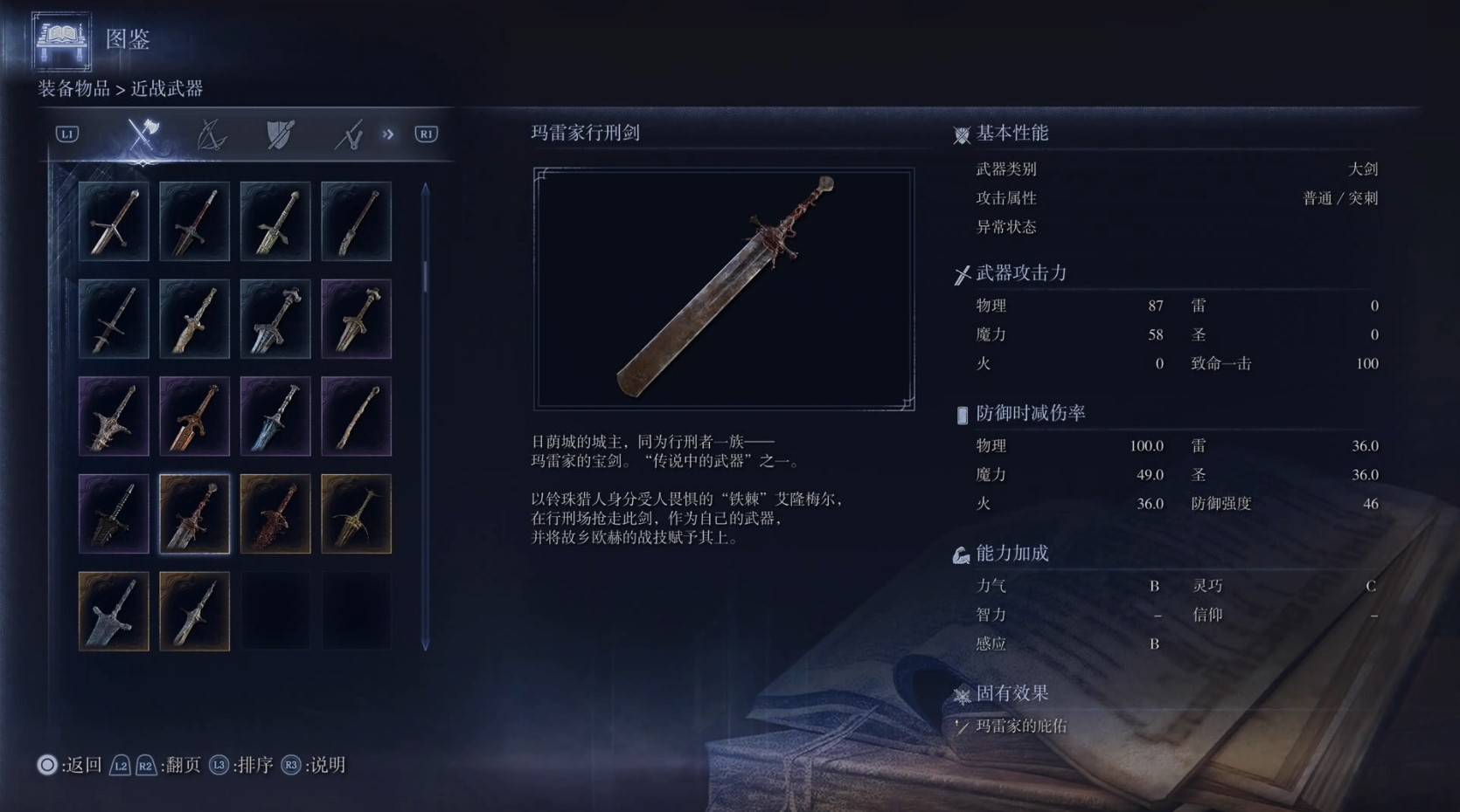 《艾爾登法環黑夜君臨》全武器圖鑑（上篇） 武器數據一覽_大劍-瑪雷家行刑劍