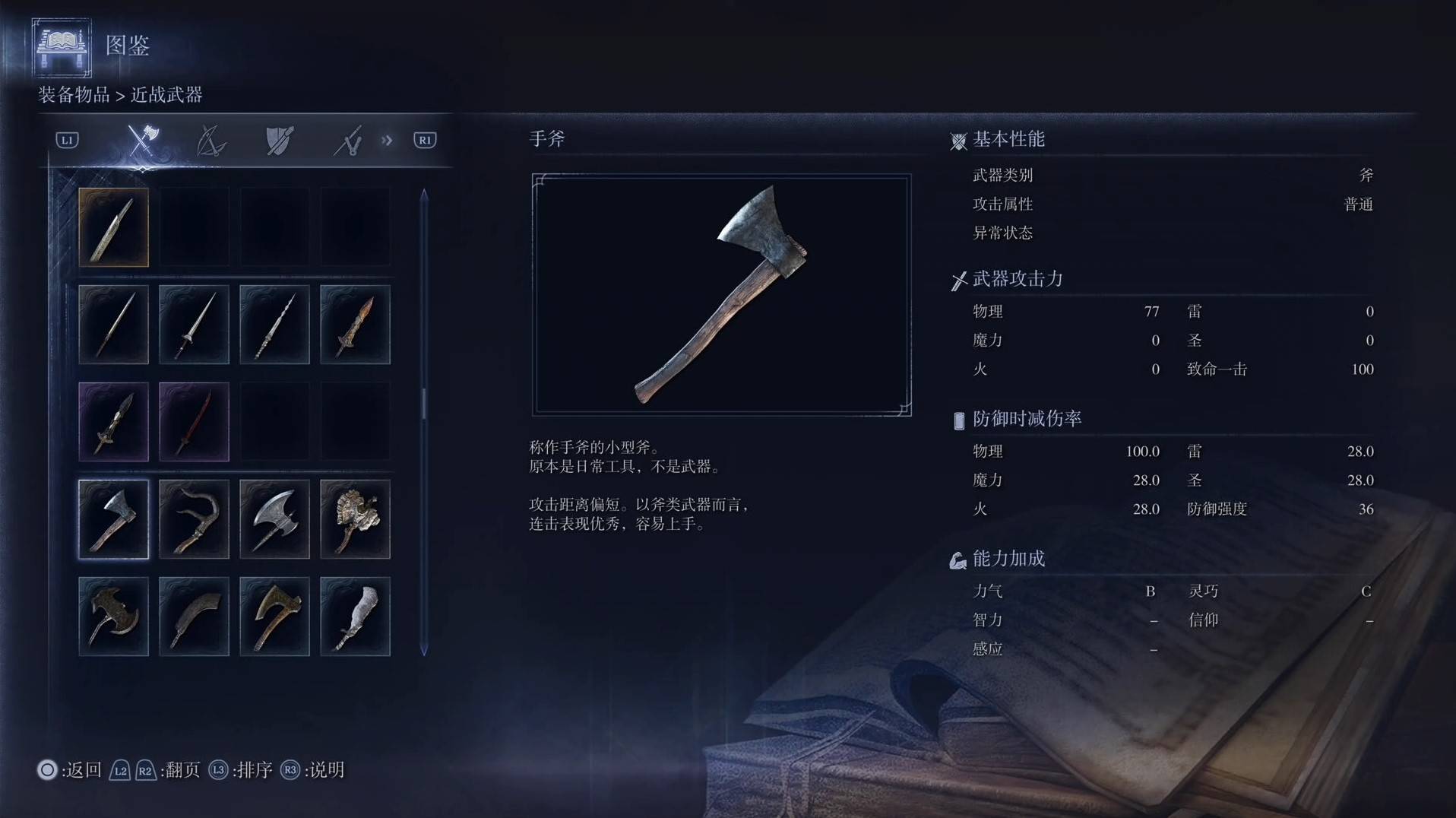 《艾尔登法环黑夜君临》全武器图鉴（上篇） 武器数据一览_斧-手斧