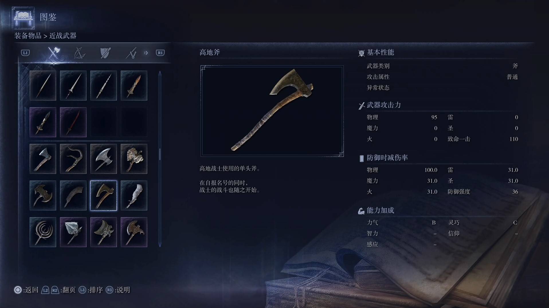 《艾尔登法环黑夜君临》全武器图鉴（上篇） 武器数据一览_斧-高地斧