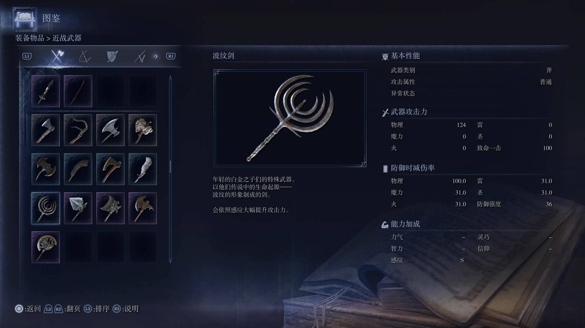 《艾尔登法环黑夜君临》全武器图鉴（上篇） 武器数据一览_斧-波纹剑