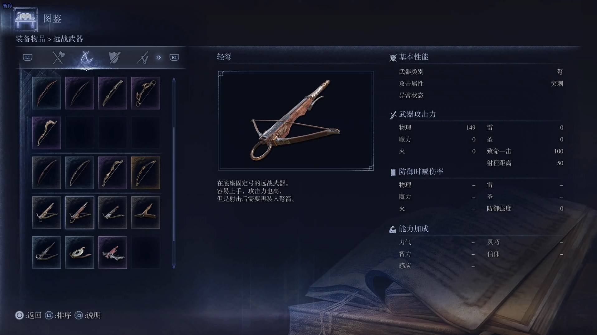 《艾尔登法环黑夜君临》全武器图鉴（下篇） 武器数据一览_弩-轻弩 - 第1张