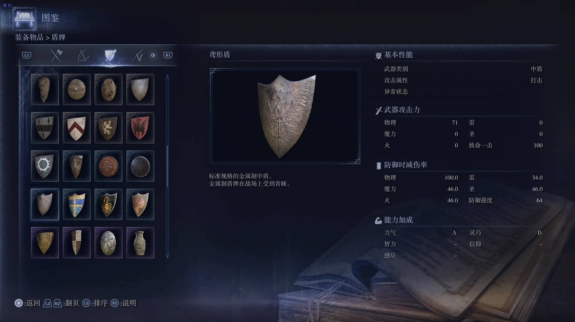 《艾尔登法环黑夜君临》全武器图鉴（下篇） 武器数据一览_中盾-鸢形盾 - 第1张
