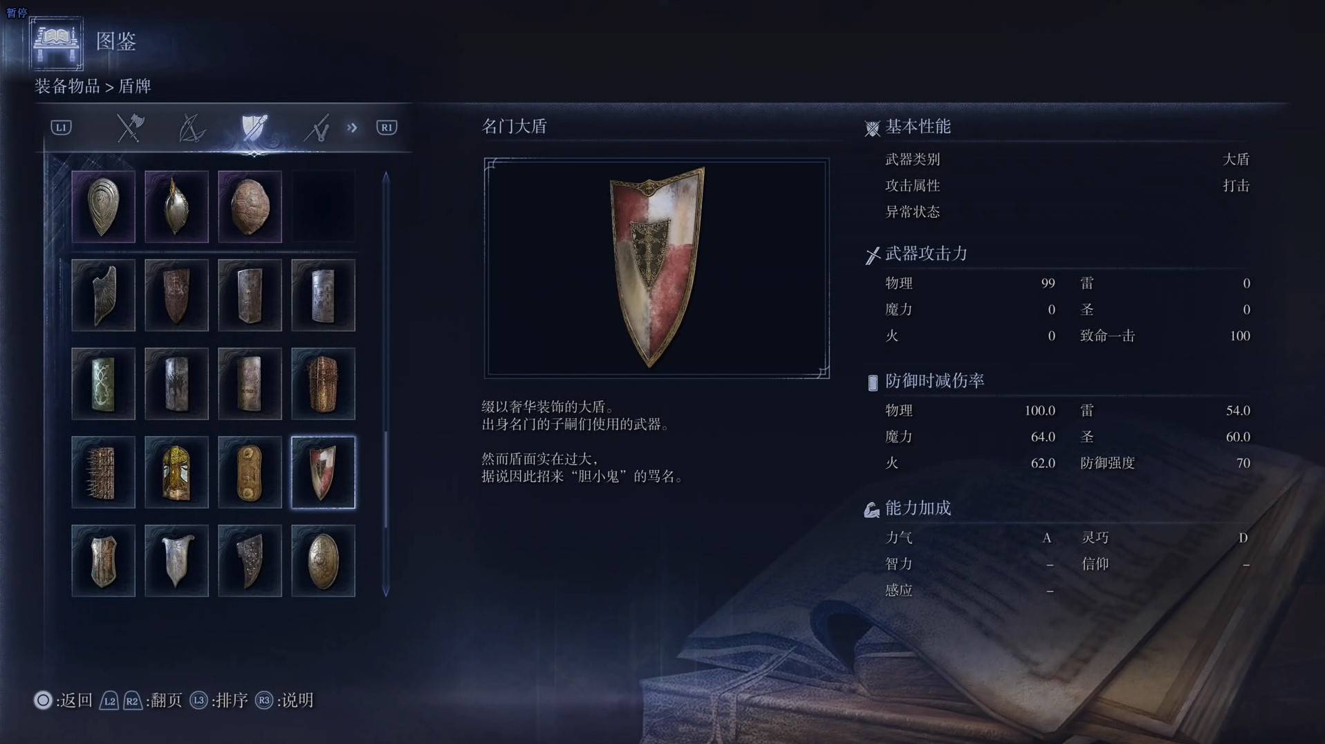 《艾爾登法環黑夜君臨》全武器圖鑑（下篇） 武器數據一覽_大盾-名門大盾 - 第1張