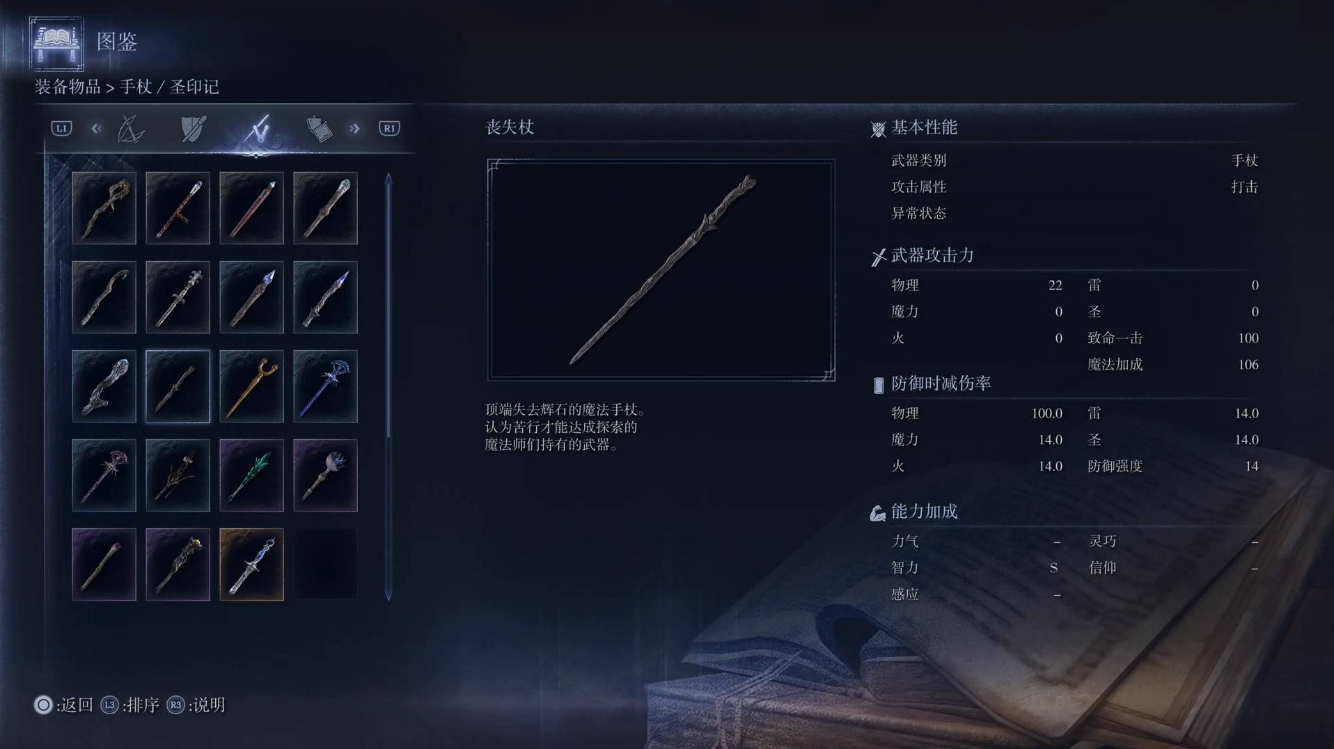 《艾尔登法环黑夜君临》全武器图鉴（下篇） 武器数据一览_手杖-丧失杖 - 第1张