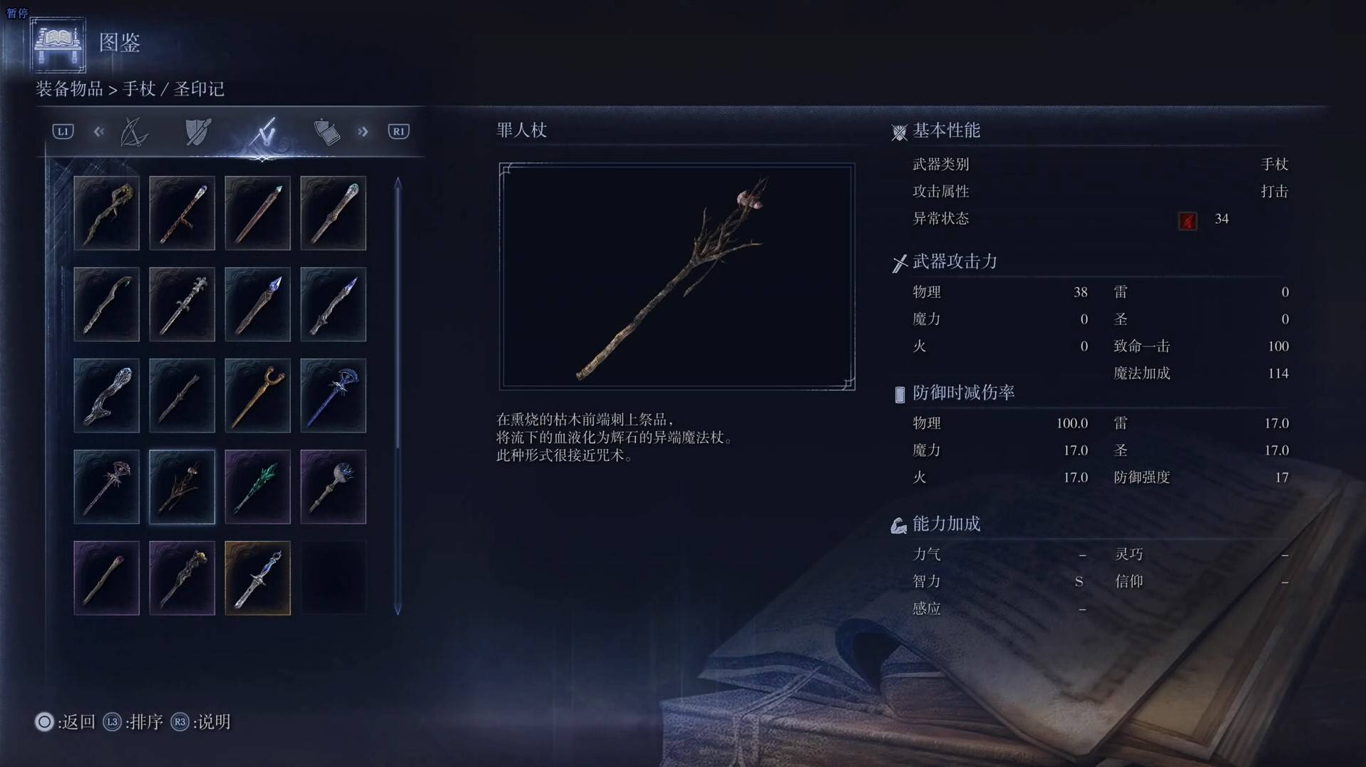 《艾尔登法环黑夜君临》全武器图鉴（下篇） 武器数据一览_手杖-罪人杖 - 第1张