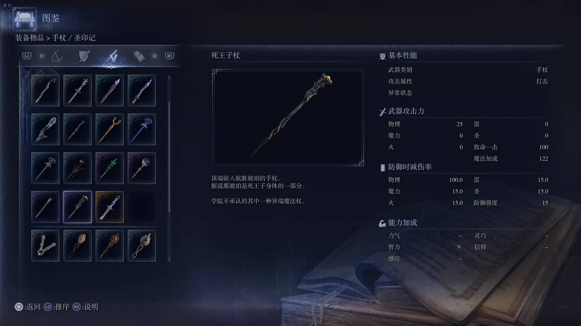 《艾尔登法环黑夜君临》全武器图鉴（下篇） 武器数据一览_手杖-死王子杖