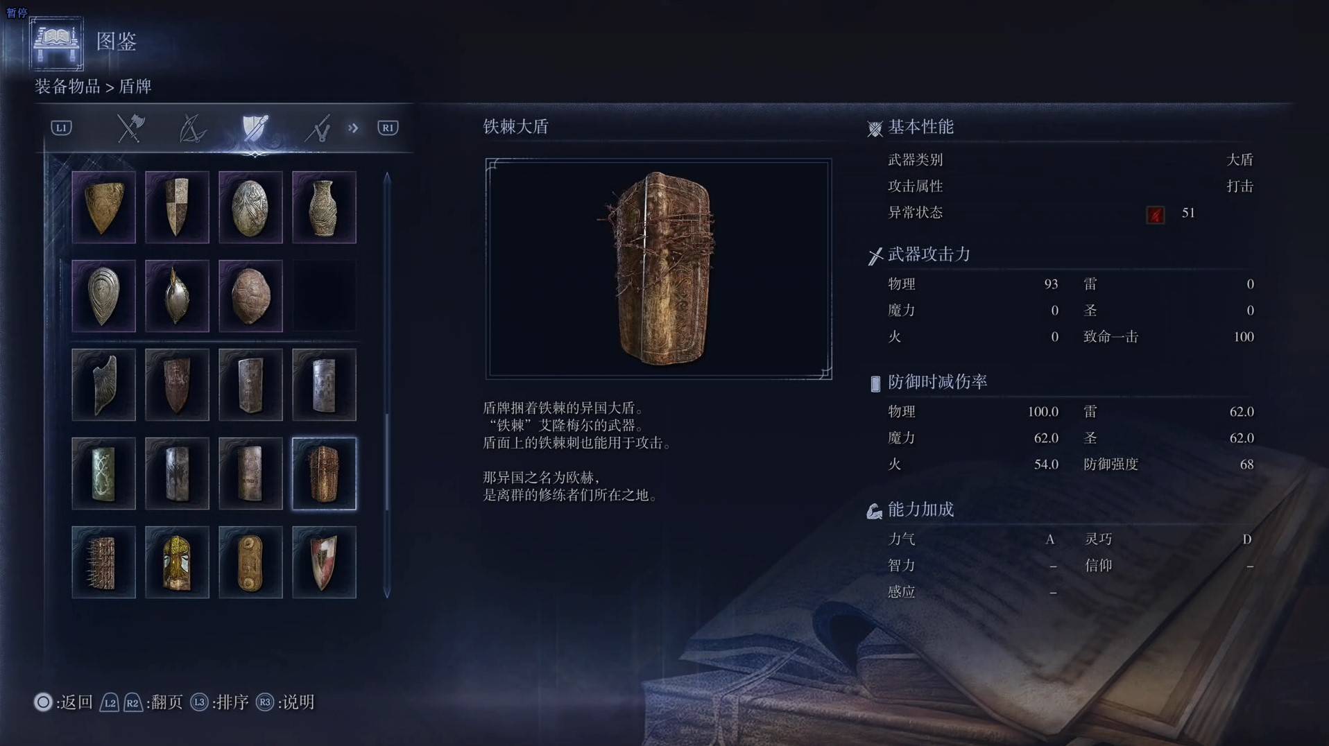 《艾爾登法環黑夜君臨》全武器圖鑑（下篇） 武器數據一覽_大盾-鐵棘大盾