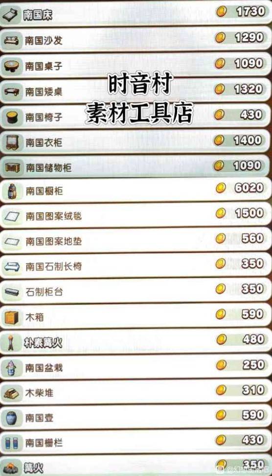《幻想生活i》時音村商店出售物品一覽