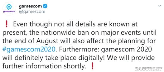 科隆游戏展2020变为数字形式 未来公布更多消息