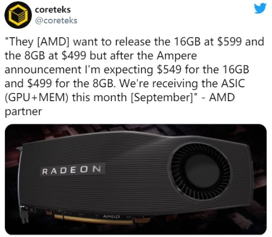 曝AMD Big Navi显卡性能看齐RTX 3080 价格便宜150美元