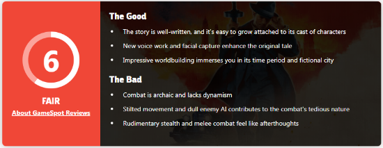 GameSpot评《四海兄弟：最终版》6分 重制精美、玩法陈旧