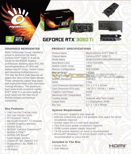 RTX 3060Ti完整规格曝光：8GB显存 加速频率1665MHz