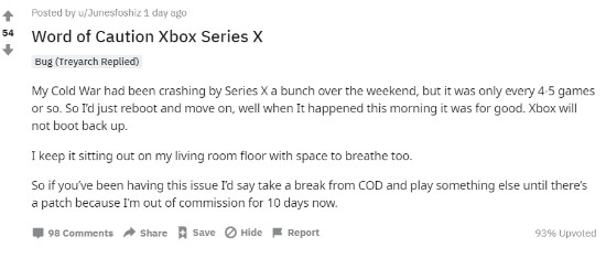 T组回应Xbox Series X主机玩《使命召唤17》“变砖”：正在调查和修复