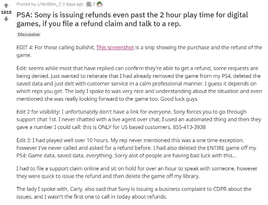 曝《赛博朋克2077》已有PS4玩家成功退款数字版 玩过也能退