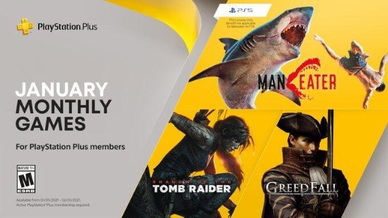 PS欧美服2021年1月会免：PS5版《食人鲨》 PS4版《古墓丽影：暗影》等