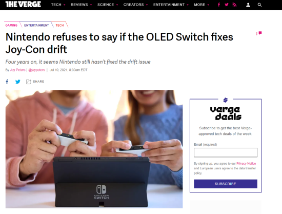 外媒：任天堂拒绝透露新款Switch是否修复手柄漂移