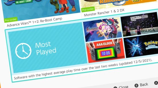 Switch eShop新功能：可查看两周内玩家们最常玩的游戏