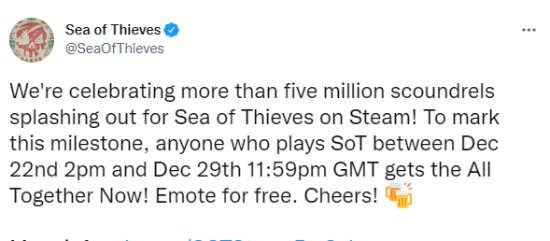 《盗贼之海》Steam平台销量破500万 全服发放免费动作表情