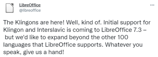 免费办公套件Libre Office将支持克林贡语 噱头比实用性更足
