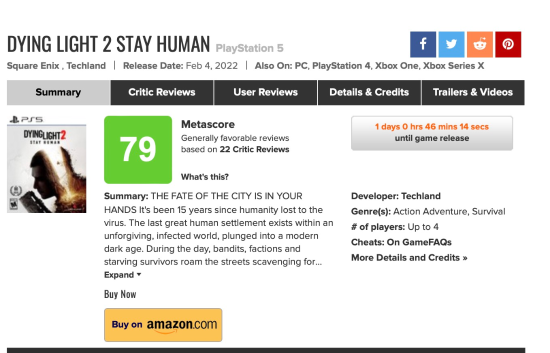 metacritic on X: Dying Light 2 Stay Human [XSX - 79]