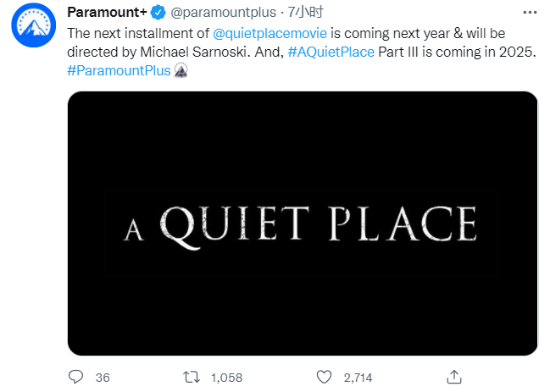 派拉蒙确认拍摄《寂静之地3》 影片将于2025年上映