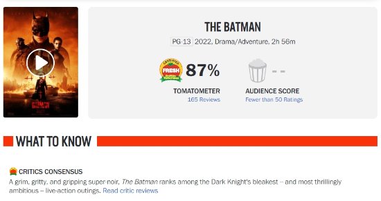 《新蝙蝠侠》媒体口碑大爆 烂番茄87%新鲜众多好评