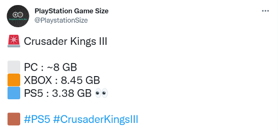 《十字军之王3》PS5版大小仅为3.38GB 不到PC版一半