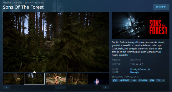 《森林》续作《森林之子》Steam页面上线 预计今年十月发售