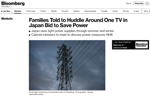 电力供应紧张 日本呼吁国民：一家人凑一起看一台电视