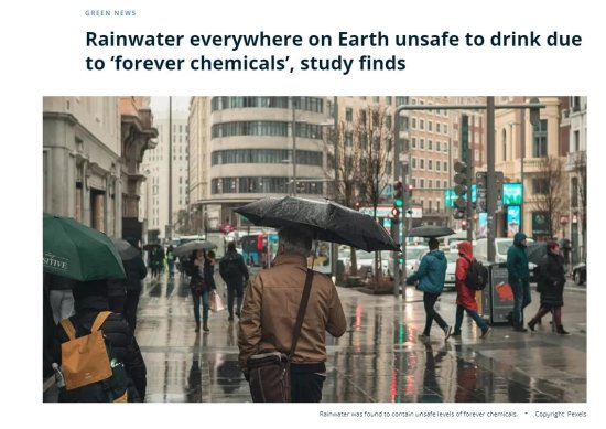 现在喝雨水都不安全了 全球雨水都含“永久性化学品”