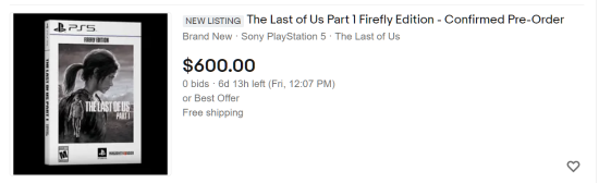 《最后生还者：第一部》火萤版又秒售罄 被黄牛炒到600美元