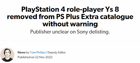 PlayStation 4 role-player Ys 8 removed from PS Plus Extra