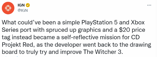 IGN：在《巫师3：狂猎》次世代版上 CDPR超额完成了任务
