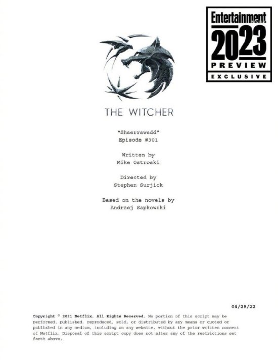 《猎魔人》S3剧本封面公布 第一集名为莎依拉韦德