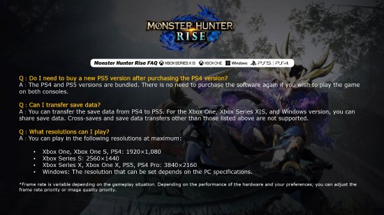 PS版《怪物猎人：崛起》支持存档转移！XSS分辨率为2K