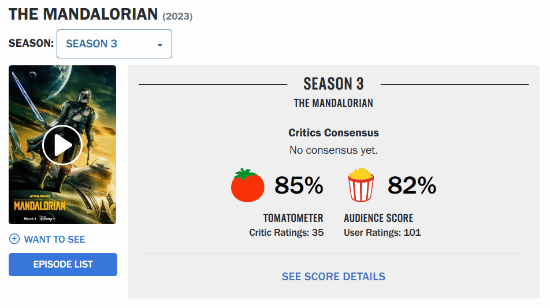 《曼達洛人》第三季已上線 IMDb8分 爛番茄85%新鮮