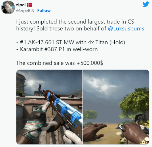 玩家完成《CS：GO》第二大交易！武器皮肤卖出343万元