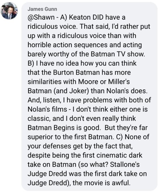 Unveiling: Early Remarks by James Gunn Criticizing Keaton's Batman