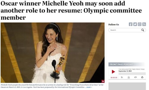 Yang Ziqiong Nominated as International Olympic Committee Member, Becomes First Chinese Oscar Best Actress