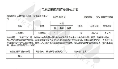 《三體》派生力作《三體：大史》9月開拍 於和偉主演