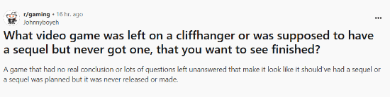 玩家热议：哪款游戏留了悬念 或应有续作但未推出？